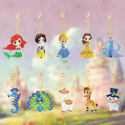 Princess Toys for Girls 4-6 - Diamond Painting Kits for Kids - 10Pcs Make Your Own GEM Keychains Paint by Numbers Kit - Best Tween Girls Gifts Ideas - Art Supplies for Girls Toys Ages 5 6 7 8 9 10 12