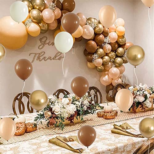 Balloons Brown and Gold, 60 Packs 12 Inch Retro Brown Cream Balloon, Brown Beige Balloons, Sand White Neutral Balloons Metallic Gold Balloons for Birthday Baby Shower Jungle Boho Wedding Decorations