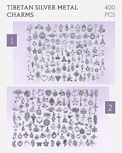 JIALEEY 400 PCS Wholesale Bulk Lots Jewelry Making Charms Mixed Smooth Tibetan Silver Alloy Charms Pendants DIY for Bracelet Necklace Jewelry Making and Crafting