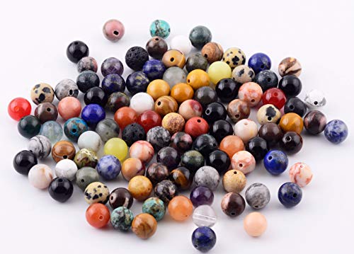 Natural Stone Beads 100pcs Round Genuine Real Stone Beading Loose Gemstones Hole Size 1mm DIY Smooth Bead for Bracelet Necklace Earrings Jewelry Making (Natural Stone Beads Multicolor, 8mm)
