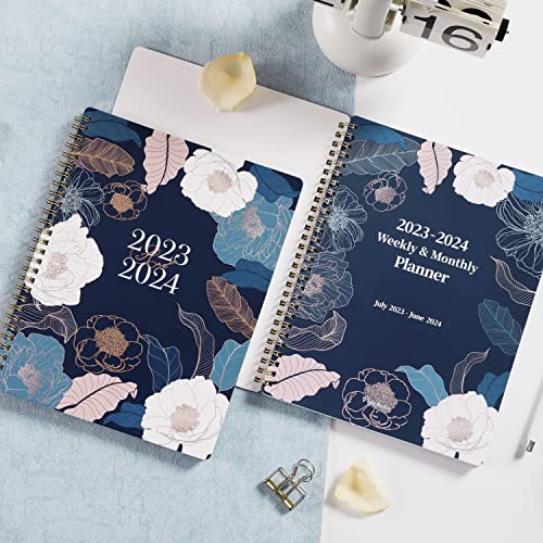 Planner 2023-2024 - Jul.2023 - Jun.2024, Academic Planner/Calendar 2023-2024, 2023-2024 Planner Weekly and Monthly, 8" x 10", Marked Tabs, Flexible Cover, Thick Paper, Perfect for Life Organizing - Engraved Art Floral