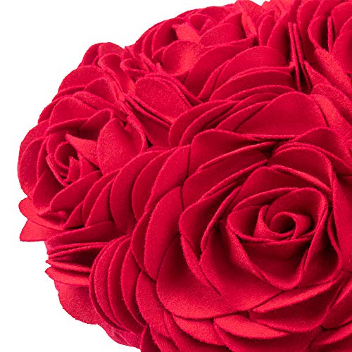 JWH 3D Flower Throw Pillow Cover Aesthetic Decorative Valentines Day Accent Pillow Case Heart Shaped Cushion Handmade Pillowcase for Girls Bed Bedroom Couch Gift 14x16 Inch Red