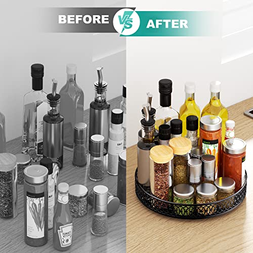 Lazy Susan Organizer, 11 Inch Lazy Susan Turntable for Cabinet Table, PHINOX Turntable Organizer Lazy Susan Spice Rack with Non-Slip Pad, Lazy Susan for Kitchen Bathroom Pantry Vanity (Metal)