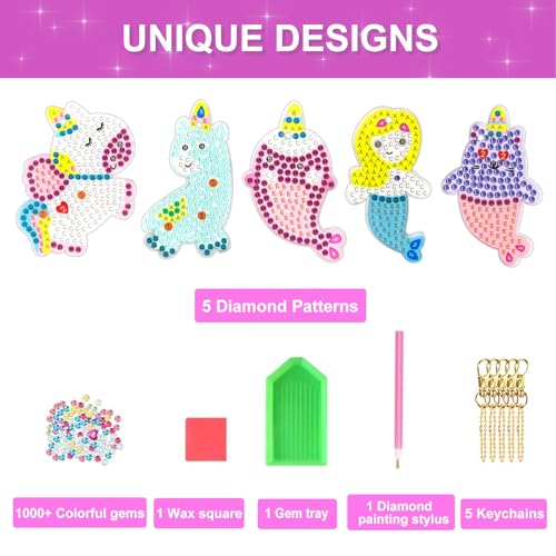 Arts and Crafts for Kids Ages 8-12 - Diamond Painting Kits - Gem Art Keychains Paint by Numbers Kit - Best Tween Girls Gifts Ideas - Kids Diamond Art - Art Supplies for Girls Toys Ages 4 5 6 7 8 9 10