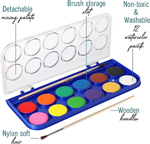 2 Pack Watercolor Paint Set 12 Vivid Colors Includes Watercolour Mixing Palette and 1 Brushe, Perfect For Artists, Beginner Painters, Kids and Adult Painting