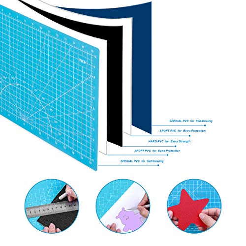 AIRGAME Self Healing Cutting Mat 18"x12" Non-Slip PVC Double Sided 5-Ply A3 Art Craft Rotating Mat,Sewing Crafts Hobby Fabric Precision Scrapbooking Project(Blue/Light blue)