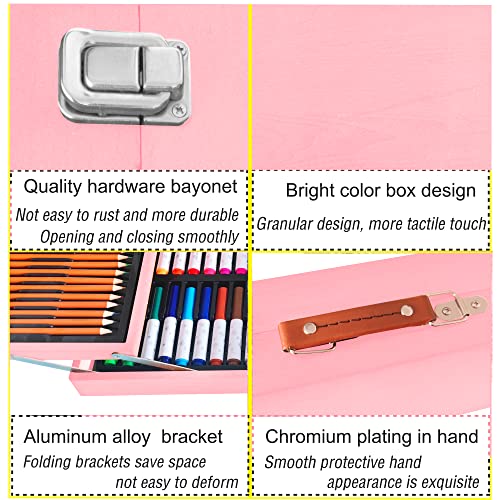 KINSPORY Art Gift for Kids, Art Supplies Case - 139 Piece Art Sets & Crafts Kit with Sketch Pads, Deluxe Wooden Box for Artist Beginners Girls Boys (Rose Pink)