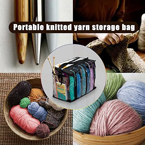 MEKBOK Knitting Organizer Portable Knitting Yarn Storage Bag With Multiple Pockets, Individual Compartments, Carrying Shoulder Strap - Clear Plastic Tote Bag For Needles, Crochets & Threads