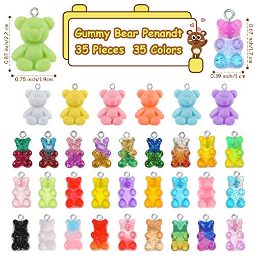 Hicarer Colorful Candy Pendant Charm for Jewelry Making Cute Gummy Bear Lollipops Polymer Clay Resin Charms for DIY Keychain Necklace Bracelet Earring Craft, 70 Pieces