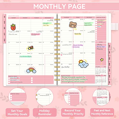 Planner 2023-2024, Academic Planner 2023-2024,Weekly & Monthly Planner, Jul. 2023 - Jun. 2024, AIMPEAK Weekly Planner with Monthly Tabs, Inner Pocket, Pen Loop, Flexible Cover,Spiral Binding, Pink, 5.5"x8.5"