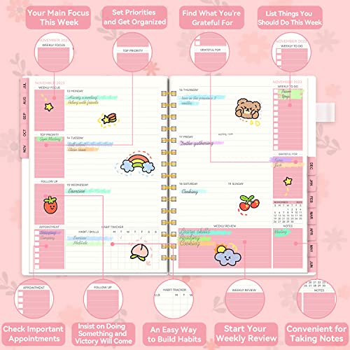 Planner 2023-2024, Academic Planner 2023-2024,Weekly & Monthly Planner, Jul. 2023 - Jun. 2024, AIMPEAK Weekly Planner with Monthly Tabs, Inner Pocket, Pen Loop, Flexible Cover,Spiral Binding, Pink, 5.5"x8.5"