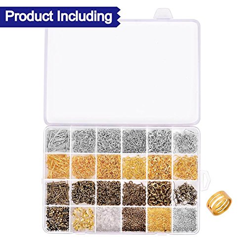 Paxcoo 2880 Pcs Jewelry Making Findings Supplies Kit with Open Jump Rings, Lobster Clasps, Crimp Beads, Screw Eye Pins, Head Pins, Earing Hooks and Earing Backs