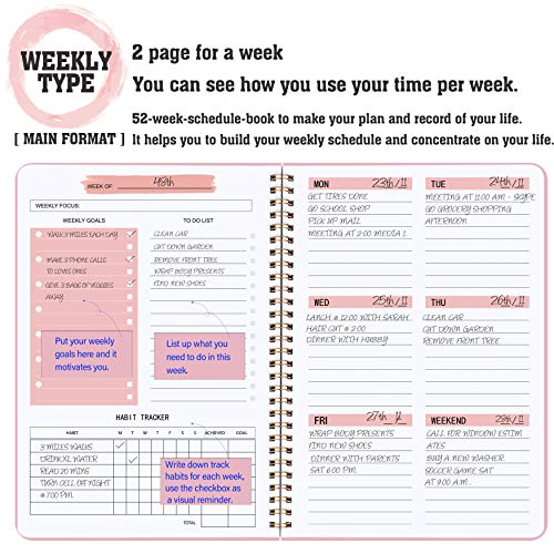 Undated Weekly Planner- Weekly Goals Notebook, A5 To Do List Planner, Habit Tracker Journal with Spiral Binding, Tracker and Goal Planner, 5.7 x 8.0 inches