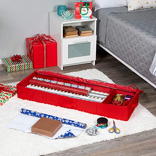 Wrapping Paper Storage Container – Fits up to 27 Rolls 1 3/8” Diam. - Underbed Gift Wrap Organizer Bags, Wrapping Paper Rolls, Ribbon, and Bows - Under Bed- Durable Material 600D - Up to 40" Rolls