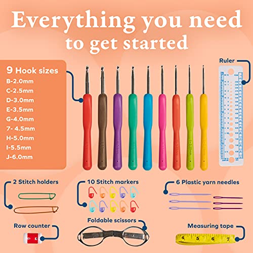 BeCraftee Crochet Hooks Kit - 31 Piece Set with 9 Ergonomic Hook Sizes, 6 Yarn Needles, Additional Knitting & Crochet Supplies and Carrying Case