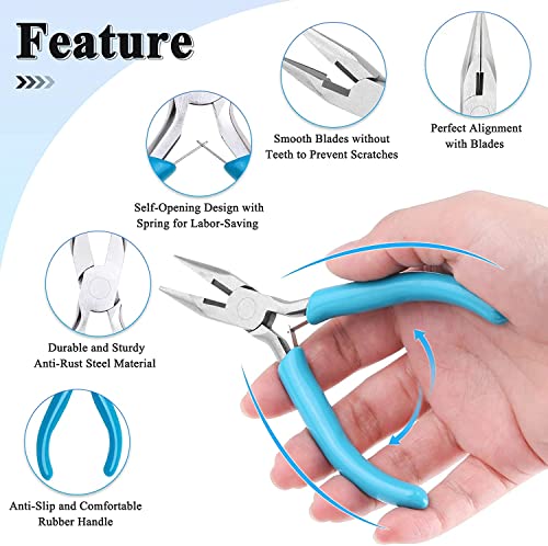 5 Packs Jewelry Pliers Set, Jewelry Making Tools with Needle Nose Pliers/Round Nose Pliers/Chain Nose Pliers/Bent Nose Pliers/Zipper Pliers, Jewelry Making Supplies Repair/Cut Kits for Crafting