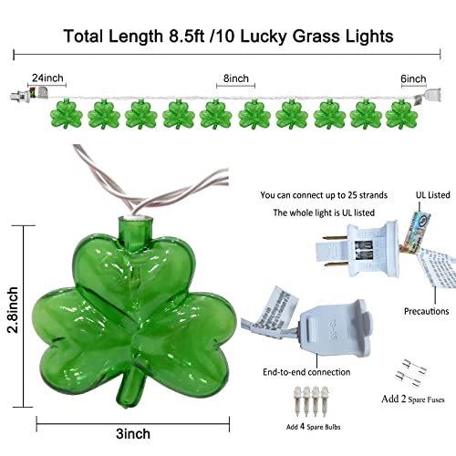 Pallerina Outdoor St. Patrick's Day String Lights, 8.5Ft St. Patrick Decoration Lights with 10 Clover Lights, Plug in Shamrocks Lights Indoor for Garden Bedroom Birthday, Green Clover Decor