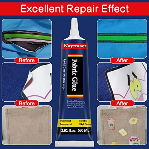 Fabric Glue, Permanent Clear Washable Clothing Glue for All Fabrics, Cotton, Flannel, Denim, Leather, Polyester, Doll Repair, 24 Hours Dry and Waterproof (Fabric Glue)