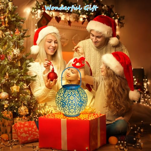 Go2garden Solar Large Lanterns Outdoor Waterproof 800mAh Hanging Garden Lights Metal Decorative Lantern for Table, Patio, Courtyard, Party, Garden Gifts for Women Mom (1 Pack, Teal Blue)