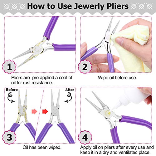 Anezus 4Pcs Jewelry Tool Set Includes Needle Nose Pliers, Round Nose Pliers, Wire Cutters and Bent Nose Pliers for Jewelry Beading Repair Making Supplies