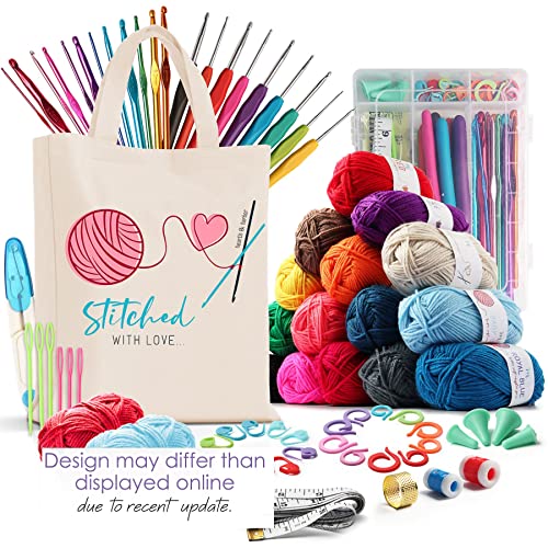 Crochet Kit for Beginners Adults – Beginner Crochet Kit for Adults and Kids, Learn to Crochet Kits for Adults Beginner and Professionals – 73 Piece Crochet Set with Crochet Yarn and Crochet Hook Set
