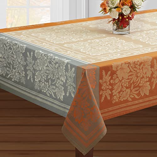 Benson Mills Harvest Gathering Heavyweight Engineered Jacquard Fabric Table Cloth Décor for Fall, Harvest and Thanksgiving Tablecloth (Gathering Taupe, 52" x 70" Rectangular)