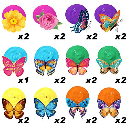 30 Pcs Butterfly Flowers Hanging Swirl Decorations Summer Butterfly Floral Baby Shower Foil Ceiling Streamers for Women Girl Kids Wedding Birthday Mother's Day 1st Birthday Party Supplies (Elegant)