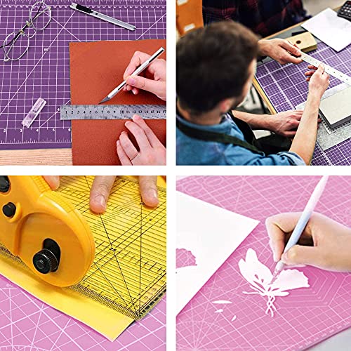 AIRGAME Self Healing Cutting Mat 18 inchx12 inch Non-Slip PVC Double Sided 5-Ply A3 Art Craft Rotating Mat,Sewing Crafts Hobby Fabric Precision Scrapbooking Project(Pink/Purple)
