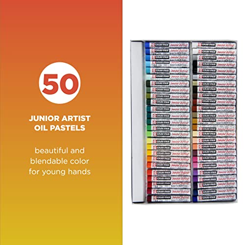 SAKURA Cray-Pas Junior Artist Oil Pastel Set - Soft Oil Pastels for Kids & Artists - 50 Sticks