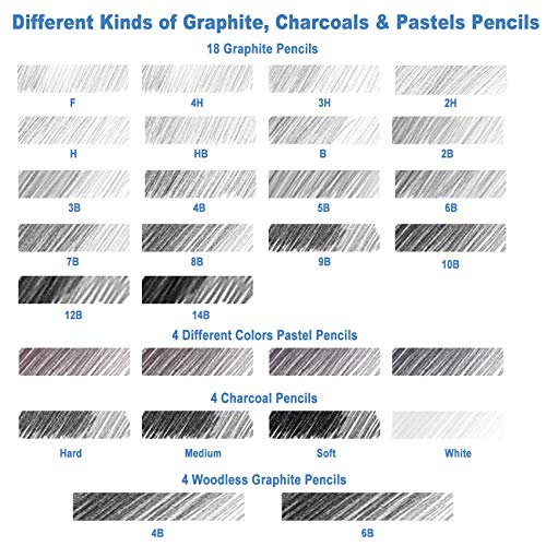 52 Piece Professional Drawing Set with 2 x 50 Page Drawing Pad, Art Supplies, Graphite Drawing Pencils and Sketch Set, Artist Sketching Tools in Tin Box Includes Charcoals,Pastels and Sharpener