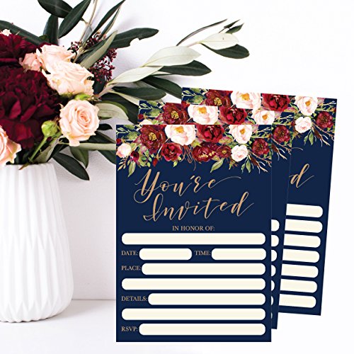 50 Floral Invitations, Fall Bridal or Baby Shower Invite, Birthday Invitation Wedding Rehearsal Dinner Invites, Autumn Engagement Bachelorette Reception Anniversary, Housewarming, Graduation, Sweet 16