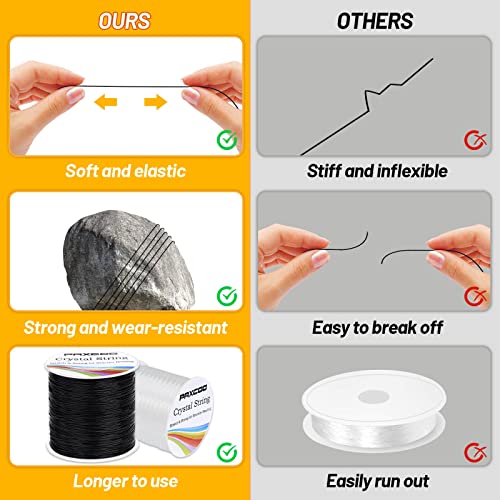 Bracelet String, Paxcoo 2 Rolls Elastic Stretchy Bead String Cord for Clay Beads Kandi Pony Beads Bracelets Jewelry Making (0.5MM, Crystal & Black)