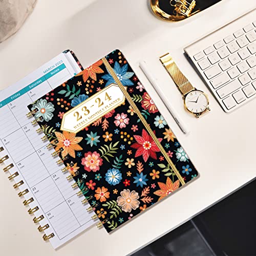 Ymumuda 2023-2024 Planner, Weekly Monthly Planner Academic 2023-2024, 12-Month School Planner from JUL.2023 to JUN.2024, 8.4" X 6", Spiral Planner Notebook with Stickers, Elastic Closure, Inner Pocket, Coated Tabs, Floral 01