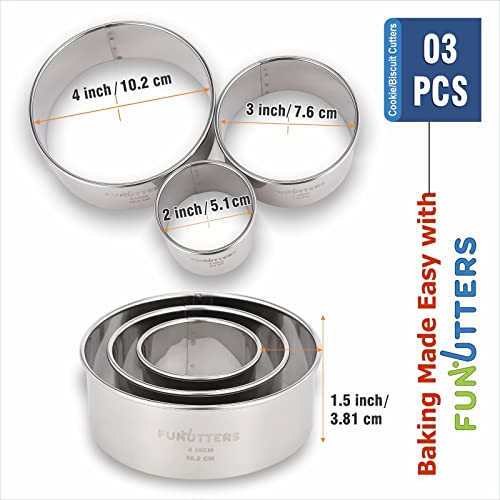 Cookie Cutter Set 2 3 4 INCH x 1.5 INCH, 3 Pc, Round Metal Baking Rings for Pastry, Biscuits, and Dough Cutting, Heavy Duty and Reusable, Multiple Sizes