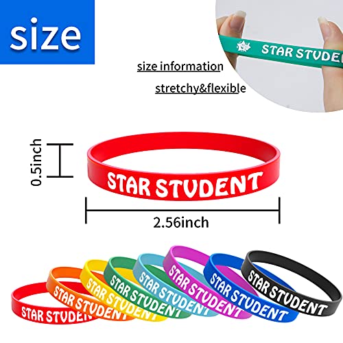 Wehhbtye 24PCS Star Student Wristbands-Color Star Student Silicone Bracelets,Star Student rubber Bracelets for School Classroom Teacher Recognition Award, Sports Office Education Activities Kids