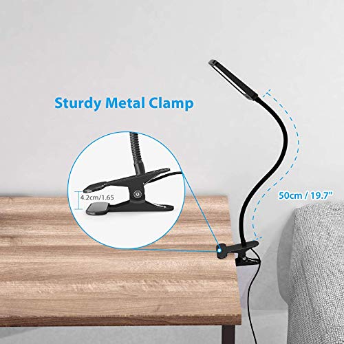 TROND LED Desk Lamp with Clamp, 3-Level Dimmable Desk Light 6000K Daylight, Extra-Long Flexible Gooseneck Clip on Light, Eye-Care Clamp Lamp for Painting, Workbench, Reading or Sewing, Bed Bedside