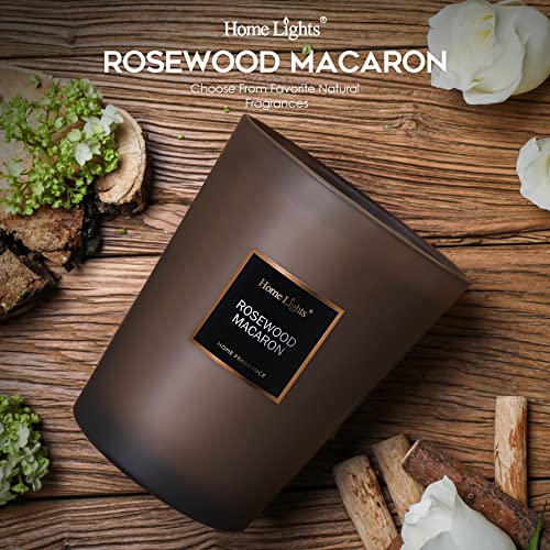 HomeLights Scented Candles | Large Jar Candle - 33.3 Oz. Natural Soy Aromatherapy Candles | Up to 70 Hours Burn Time with 3 Cotton Wicks, Home Decorative Fragrance Candles - Rosewood Macaron