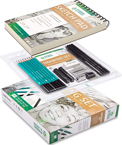 Norberg & Linden Drawing Set - Sketching and Charcoal Pencils - 100 Page Drawing Pad, Kneaded Eraser. Art Kit and Supplies for Kids, Teens and Adults