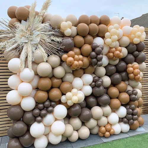 Balloons Brown and Gold, 60 Packs 12 Inch Retro Brown Cream Balloon, Brown Beige Balloons, Sand White Neutral Balloons Metallic Gold Balloons for Birthday Baby Shower Jungle Boho Wedding Decorations