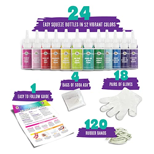Tie Dye Party Kit for Kids & Adults - 24 Large Tye Dye Bottles with 12 Colors & Tie Dye Powder, Soda Ash, Gloves - Tie Dye Kit for Large Groups - Non-Toxic Tyedyedye Kit - Dye for Clothes