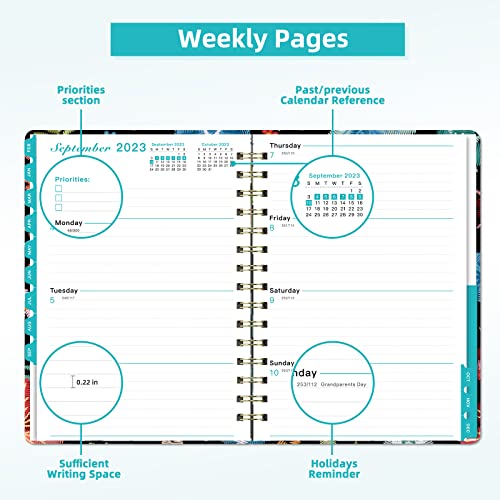 Ymumuda 2023-2024 Planner, Weekly Monthly Planner Academic 2023-2024, 12-Month School Planner from JUL.2023 to JUN.2024, 8.4" X 6", Spiral Planner Notebook with Stickers, Elastic Closure, Inner Pocket, Coated Tabs, Floral 01
