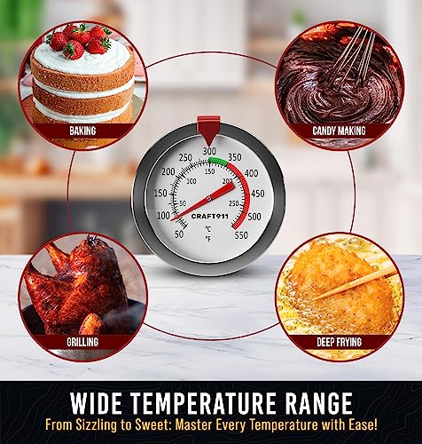 CRAFT911 Candy Thermometer with Pot Clip - Deep Fry Oil Thermometer for Frying - Cooking Thermometer for Frying Oil Candle Making Hot Oil Deep Fryer Thermometer 8" Side of Pot Thermometer