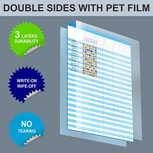 12 Pack Multi-Color Dry Erase Incentive Chart/Chore/Responsibility/School Attendance/Homework Progress Tracking Chart with 2112 Reward Star Stickers, (17" x 22.5")