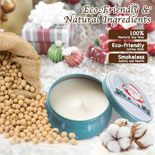 Christmas Scented Candles Gifts for Women, 6 Pack Scented Candles Gift Set, Natural Soy Wax Xmas Aromatherapy Scented Candles, Tin Jar Candles for Stress Relief