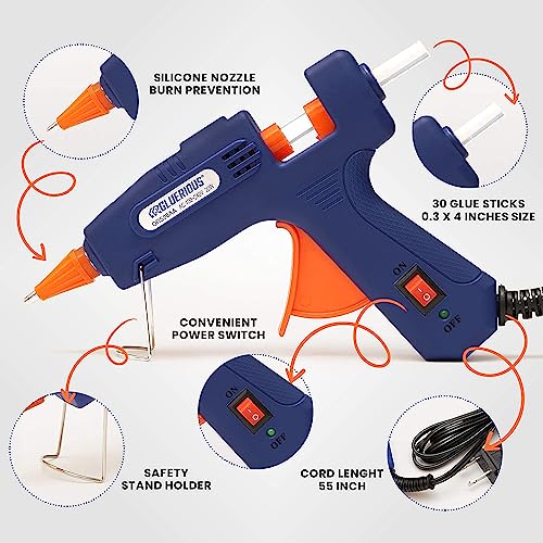 Gluerious Mini Hot Glue Gun with 30 Glue Sticks for Crafts School & Christmas DIY Arts Home Quick Repairs, 20W, Blue