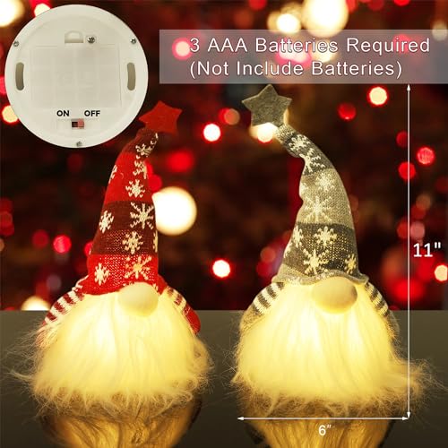 Juegoal 11" Lighted Christmas Gnome Santa, Light Up Elf Holiday Present, Battery Operated Winter Tabletop Christmas Decorations, 2 Set