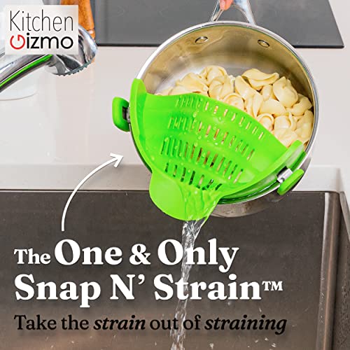 Kitchen Gizmo Snap N Strain Pot Strainer and Pasta Strainer Cooking Gadgets - Adjustable Silicone Clip On Strainer for Pots, Pans, & Bowls - Perfect Cooking Gifts for Women, Kitchen Gifts - Lime Green