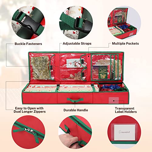MaidMAX Christmas Wrapping Paper Storage Bag, 42 inch Gift Wrap Organizer Underbed Storage Box Container 600d Oxford Fabric Wrapping Paper Holder for Storing Rolls, Ribbons, Bows 42L x 14W x 5.5H