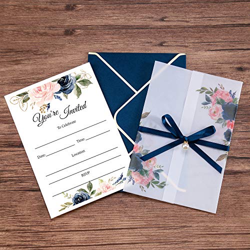 DORIS HOME 25PCS Navy Blue Invitations Cards with Envelopes and Fill-in Inner Sheets for Bridal Shower Invite, Baby Shower Invitations, Wedding, Rehearsal
