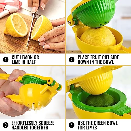Zulay Metal 2-In-1 Lemon Squeezer Manual - Sturdy, Max Extraction Hand Juicer Lemon Squeezer Gets Every Last Drop - Easy to Clean Manual Citrus Juicer - Easy-to-Use Lemon Juicer Squeezer-Yellow/Green